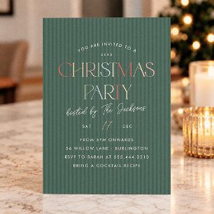 Invitation Fête de Noël élégante et colorée à rayure verte