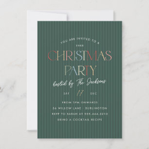 Invitation Fête de Noël élégante et colorée à rayure verte
