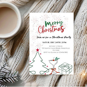 Invitation Fête de Noël élégante et joyeuse - Vacances festiv