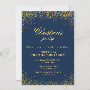Invitation Fête de Noël élégante Glam Or Marine