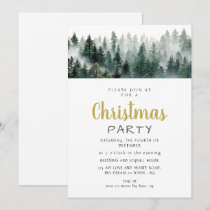 Invitation Fête de Noël élégante moderne en forêt de pins