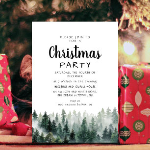Invitation Fête de Noël élégante moderne en forêt de pins
