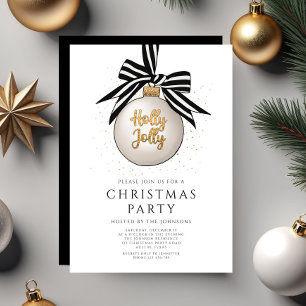 Invitation Fête de Noël élégante noire et blanche or