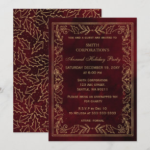 Invitation Fête de Noël élégante Red Gold Entreprise