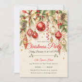 Invitation Fête de Noël élégante rouge et or (Devant)