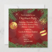 Invitation Fête de Noël élégante rouge et or (Devant)