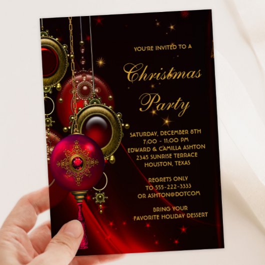Invitation Fête de Noël élégante rouge or