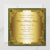 Invitation Fête de Noël élégante rouge vert or (Dos)