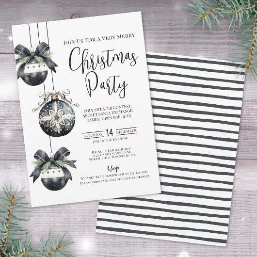 Invitation Fête de Noël Élégante Simple Noir et Blanc
