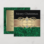 Invitation Fête de Noël élégante verte et or (Devant / Derrière)