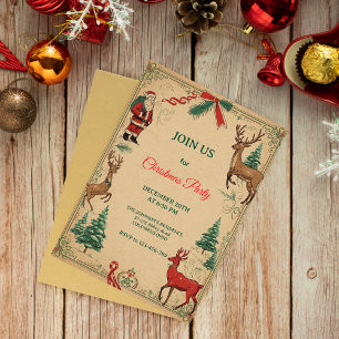 Invitation Fête de Noël Élégante Vintage