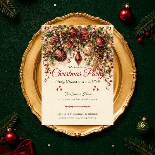Invitation Fête de Noël Élégante Vintage