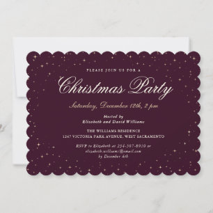 Invitation Fête de Noël élégante violette et dorée étoilée