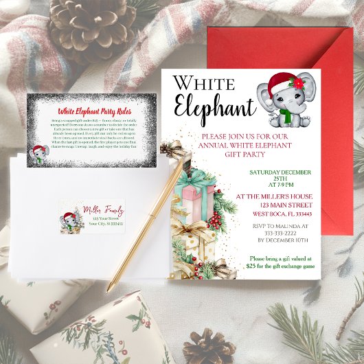Invitation Fête de Noël éléphant blanc