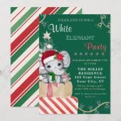 Invitation Fête de Noël éléphant blanc coloré (Devant / Derrière)