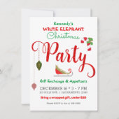 Invitation Fête de Noël éléphant blanc paillettes vert rouge (Devant)