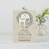 Invitation Fête de Noël éléphant blanc vert beige or (Debout devant)