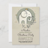 Invitation Fête de Noël éléphant blanc vert beige or (Devant)