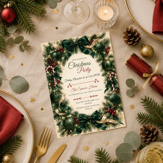 Invitation Fête de Noël Émeraude Élégante