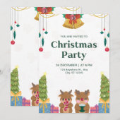 Invitation Fête de Noël en Aquarelle verte personnalisée (Devant / Derrière)