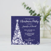 Invitation Fête de Noël en argent et bleu marine (Debout devant)