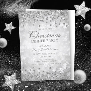Invitation Fête de Noël en argent Paillettes Hiver merveilleu