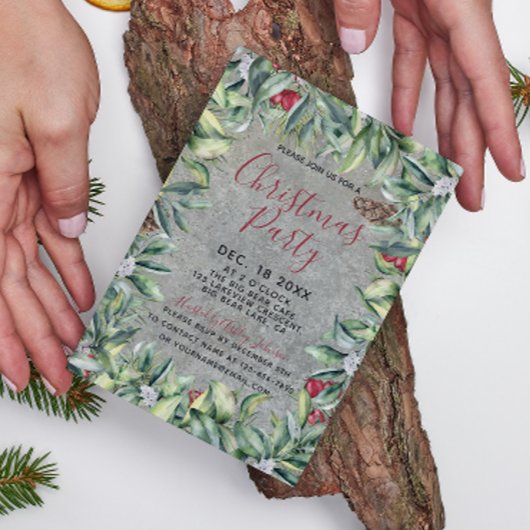 Invitation Fête de Noël en bois de béton rustique