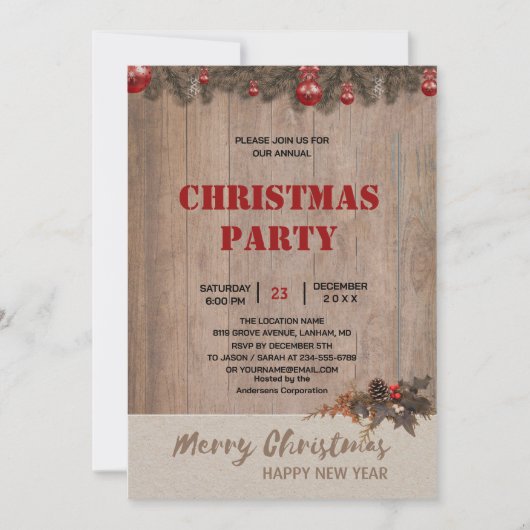 Invitation Fête de Noël en bois de ferme rustique  (Devant)