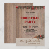 Invitation Fête de Noël en bois de ferme rustique  (Devant / Derrière)