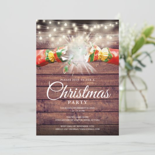 Invitation Fête de Noël en bois rustique (Debout devant)