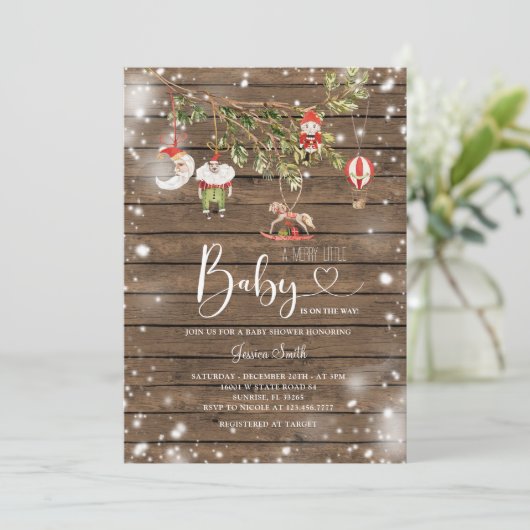 Invitation Fête de Noël en bois rustique (Debout devant)