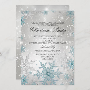 Invitation Fête de Noël en cristal bleu et argent