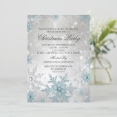 Invitation Fête de Noël en cristal bleu et argent (Debout devant)
