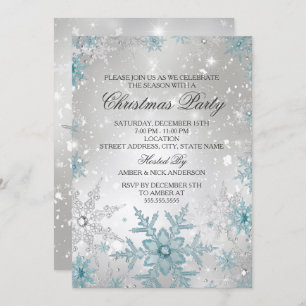 Invitation Fête de Noël en cristal bleu et argent