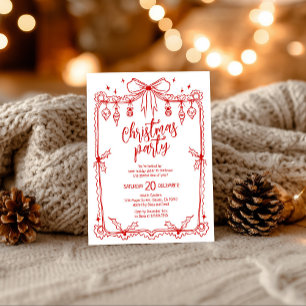 Invitation Fête de Noël en fantaisie rouge et blanche