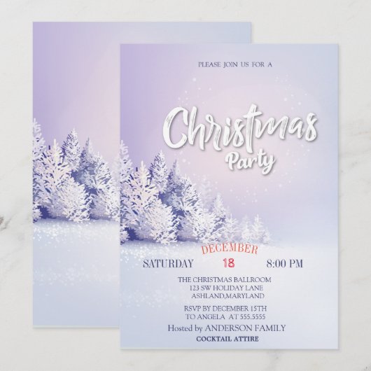 Invitation Fête de Noël en forêt de pins (Devant / Derrière)