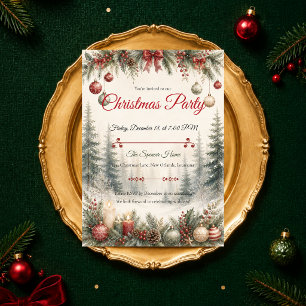 Invitation Fête de Noël en forêt hivernale élégante
