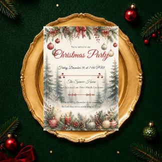 Invitation Fête de Noël en forêt hivernale élégante