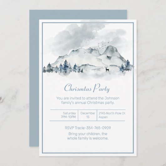 Invitation Fête de Noël en hiver de montagne (Devant / Derrière)