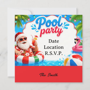 Invitation Fête de Noël en juillet au bord de la piscine avec