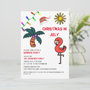 Invitation Fête de Noël en Juillet Flamingo Party d'été