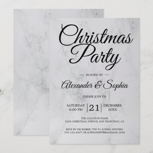 Invitation Fête de Noël en marbre (Devant / Derrière)