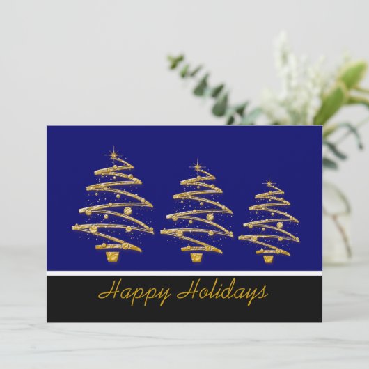 Invitation Fête de Noël en or bleu (Debout devant)