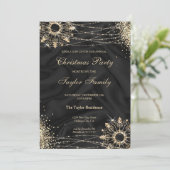 Invitation Fête de Noël en or d'hiver noir moderne Invi (Debout devant)