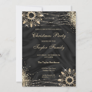 Invitation Fête de Noël en or d'hiver noir moderne Invi