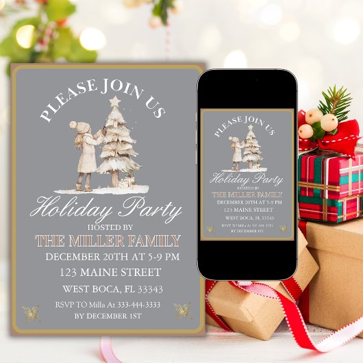 Invitation Fête de Noël en Or et Argent