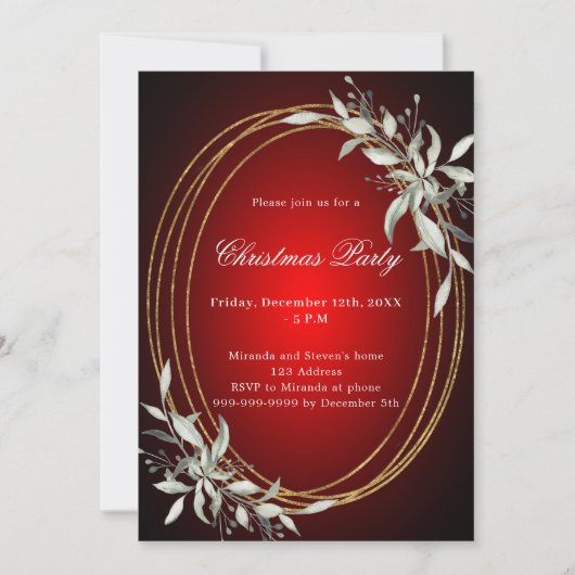 Invitation Fête de Noël en or rouge (Devant)