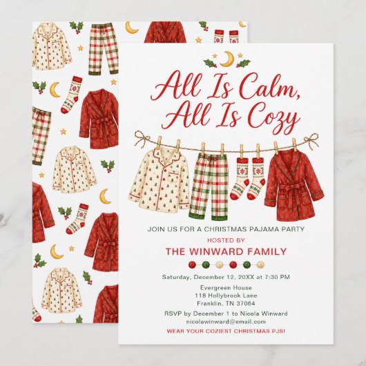 Invitation Fête de Noël en pyjama cosy (Devant / Derrière)