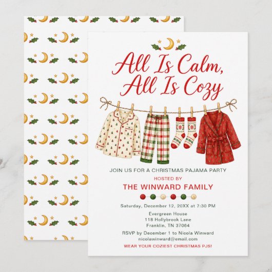 Invitation Fête de Noël en pyjama cosy (Devant / Derrière)