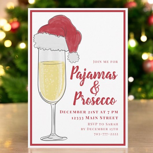 Invitation Fête de Noël en pyjama et prosecco